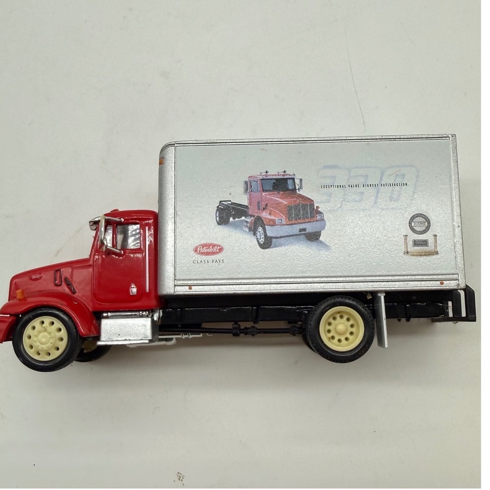Peterbilt Model 330 Diecast Box Truck Red Cab Silver Trailer Rolling Wheels